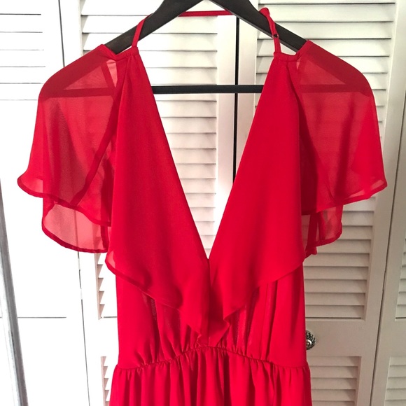Size 6 - red asymmetrical bottom wrap dress - Picture 3 of 5